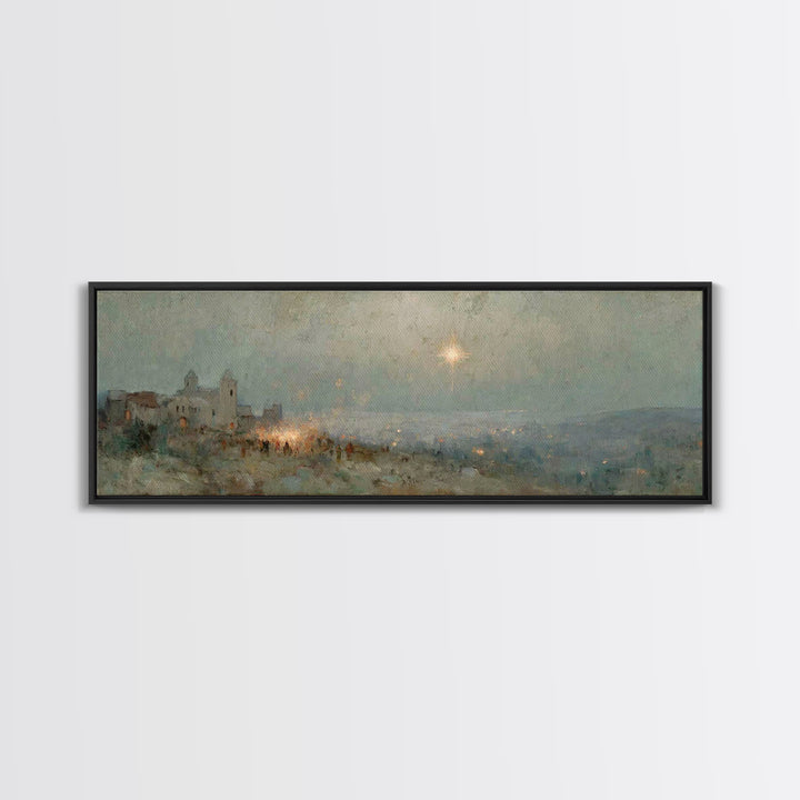 Bethlehem Night Sky | Framed Canvas Print | Christmas Art | Panoramic Painting | Christian Wall Art | Christian Art Canvas | Christian Chri