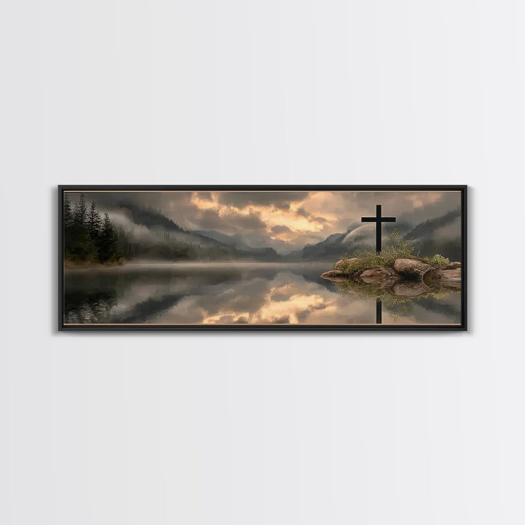 Dawn Of Mercy, Framed Canvas Print, Christian Wall Art, Panoramic Print, Christian Art Canvas, Jesus Painting, Christian Christmas Art