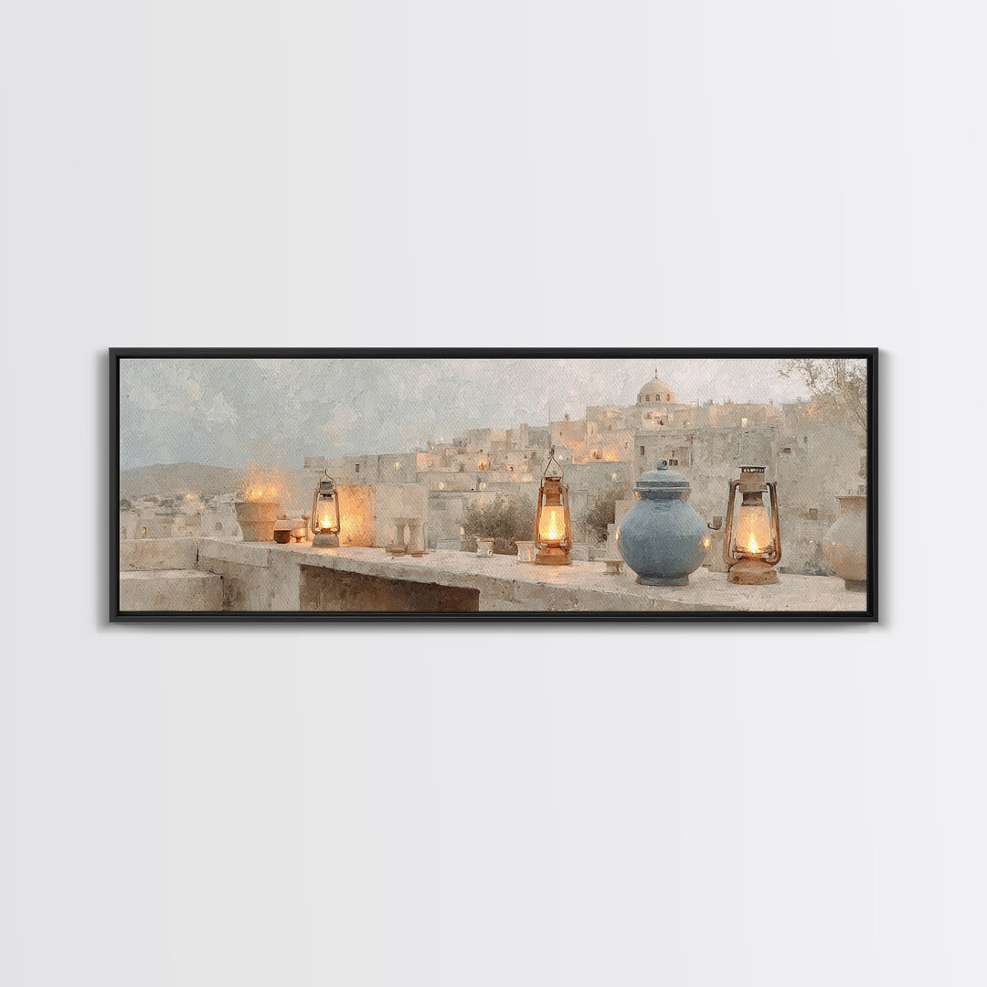 Lanterns Of Blessing | Framed Canvas Print | Christian Christmas Art | Panoramic Painting | Christian Art Canvas | Christian Decor | Christ