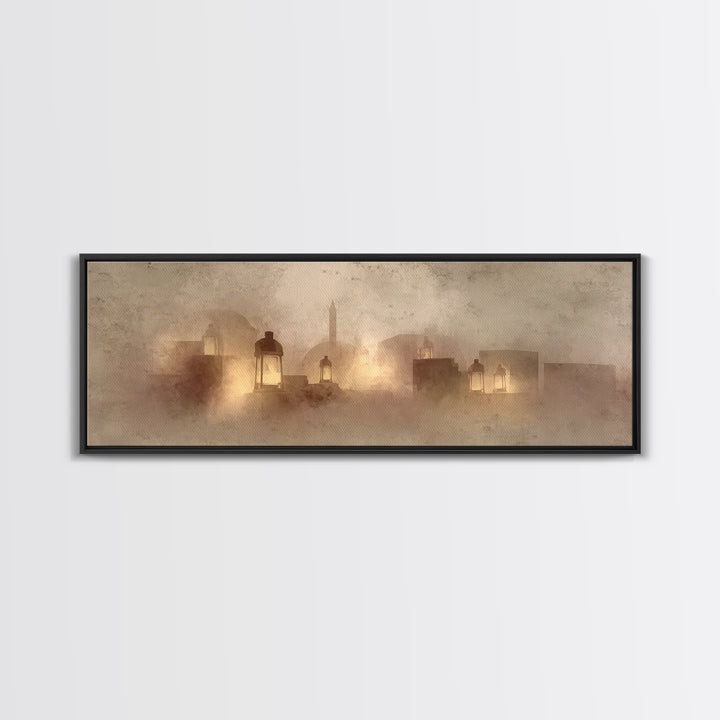 City Of Gentle Lamps – Framed Canvas Print – Christian Wall Art – Panoramic Art – Christian Art Canvas – Christian Christmas Art – Christia