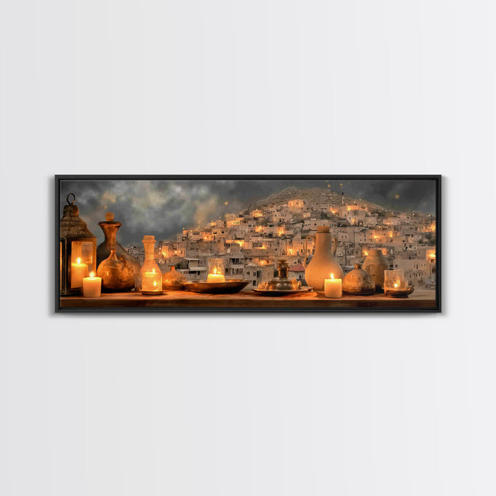 Bethlehem Candle Haven | Framed Canvas Print | Christian Art Canvas | Panoramic Painting | Christmas Wall Art | Christian Gift Ideas | Chri