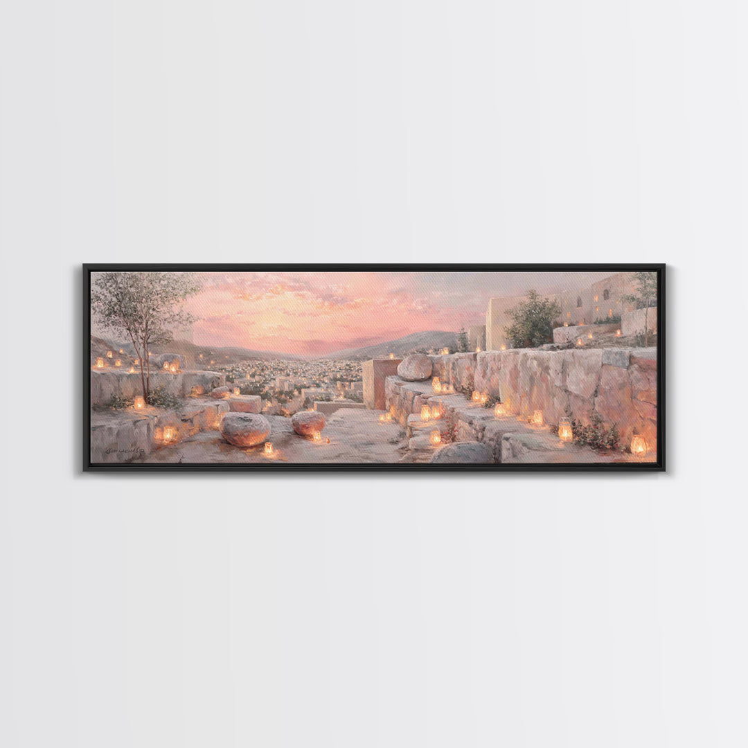 Lantern Path Blessing – Framed Canvas Print – Christian Art Print – Panoramic Wall Art – Christmas Art – Christian Wall Art – Christian Gif