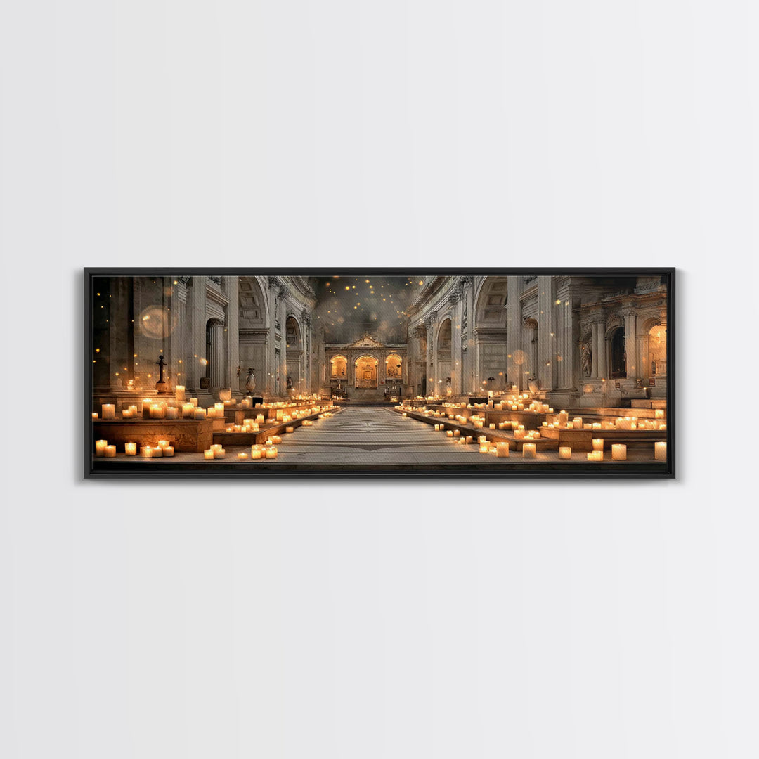Sanctuary Of Glory, Framed Canvas Print, Christian Wall Art, Christmas Art, Panoramic Painting, Christian Art Canvas, Christian Decorations