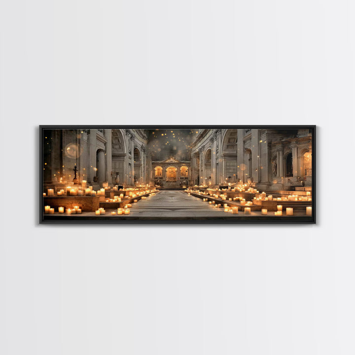 Sanctuary Of Glory, Framed Canvas Print, Christian Wall Art, Christmas Art, Panoramic Painting, Christian Art Canvas, Christian Decorations