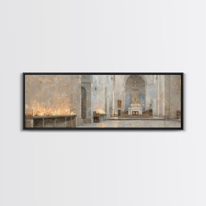 Holy Quiet Evening | Framed Canvas Print | Christian Art Canvas | Panoramic Frame | Christmas Art | Christian Wall Art | Christian Decor