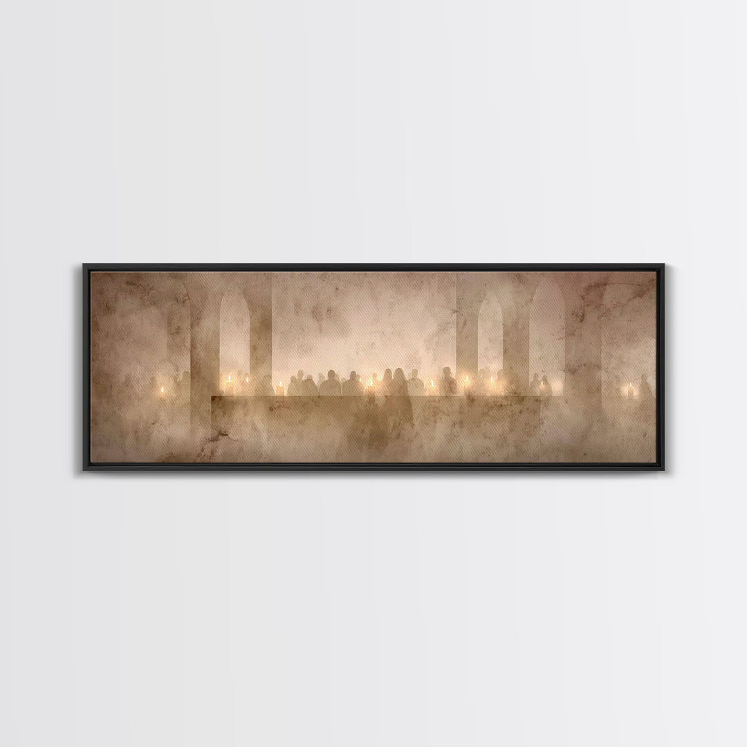 Candlelit Devotion, Framed Canvas Print, Christian Wall Art, Panoramic Wall Art, Christmas Art, Christian Art Canvas, Christian Decorations
