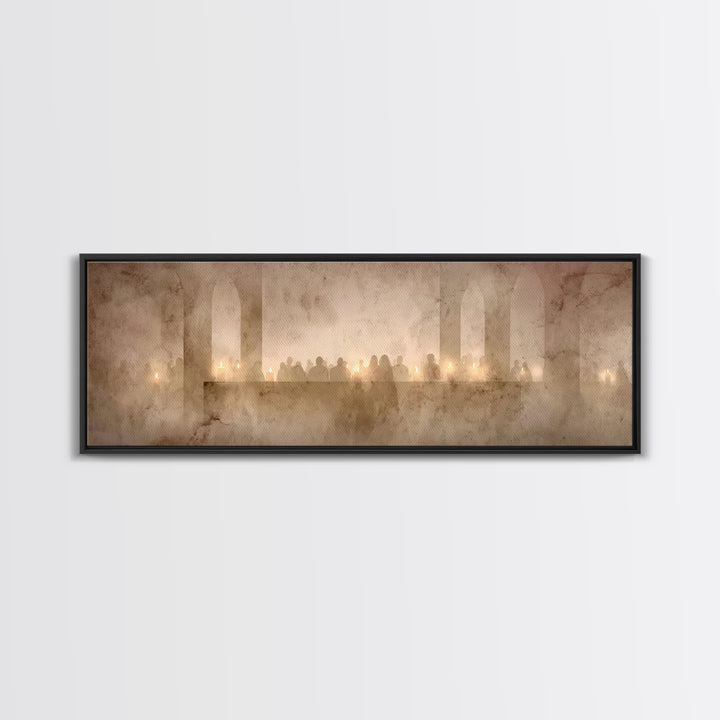 Candlelit Devotion, Framed Canvas Print, Christian Wall Art, Panoramic Wall Art, Christmas Art, Christian Art Canvas, Christian Decorations