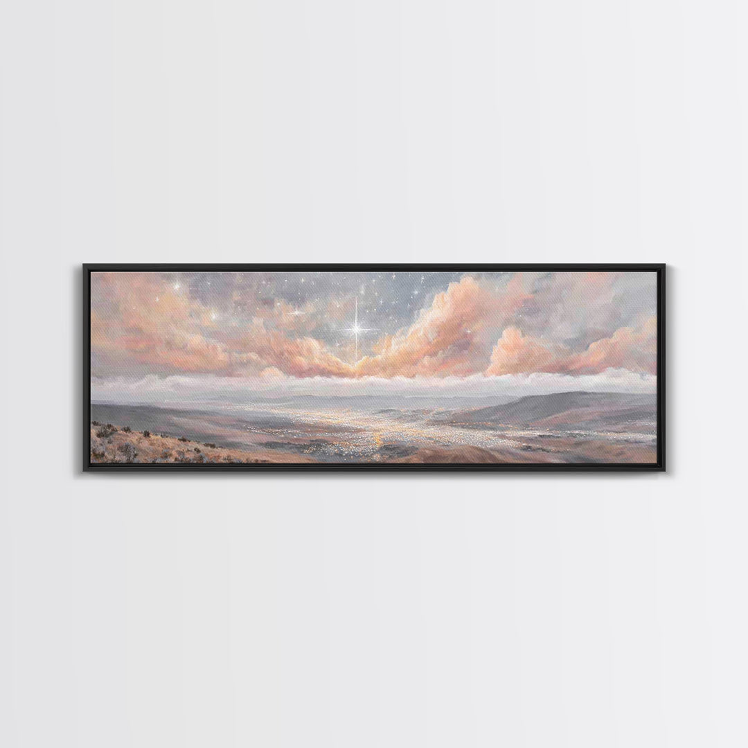 The Guiding Star – Framed Canvas Print – Christian Wall Art – Panoramic Art – Christian Art Canvas – Christmas Art – Christian Decor