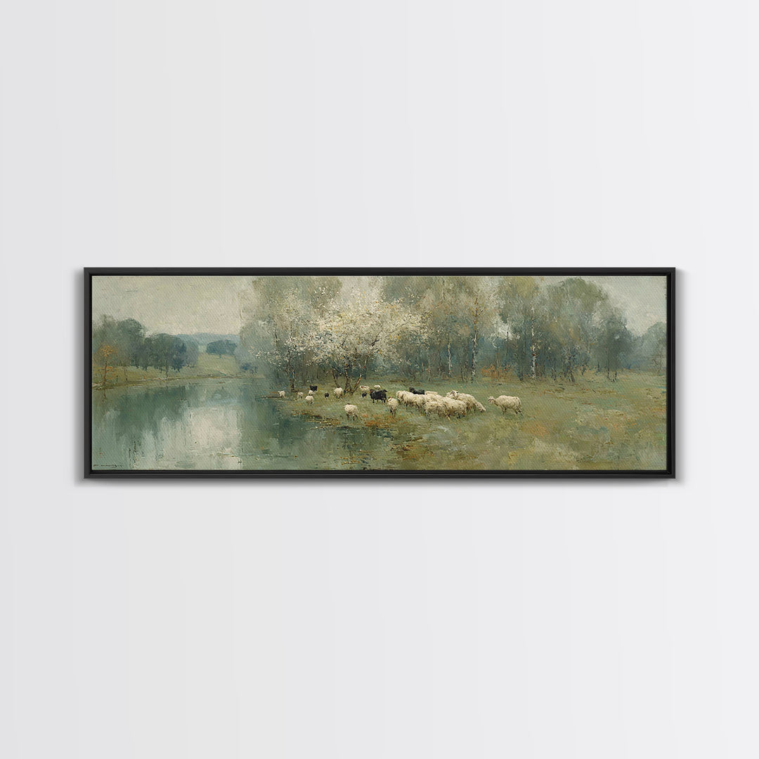 Pasture Of Peace – Framed Canvas Print – Christian Wall Art – Christian Art Canvas – Panoramic Painting – Jesus Painting – Christian Decor