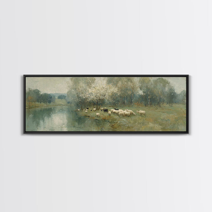 Pasture Of Peace – Framed Canvas Print – Christian Wall Art – Christian Art Canvas – Panoramic Painting – Jesus Painting – Christian Decor