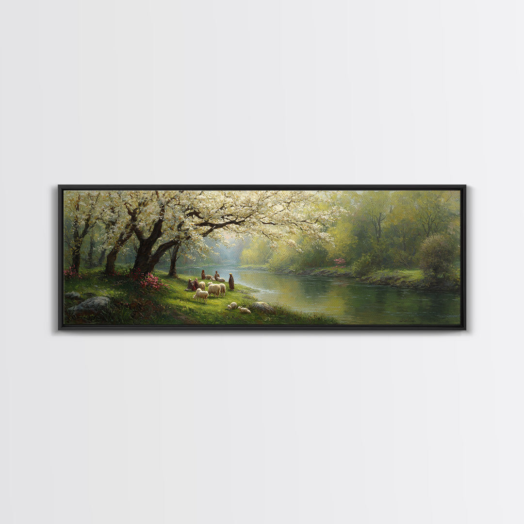 Blossoms Of Guidance, Framed Canvas Print, Christian Art Canvas, Panoramic Art, Jesus Painting, Christian Wall Art, Christian Gift
