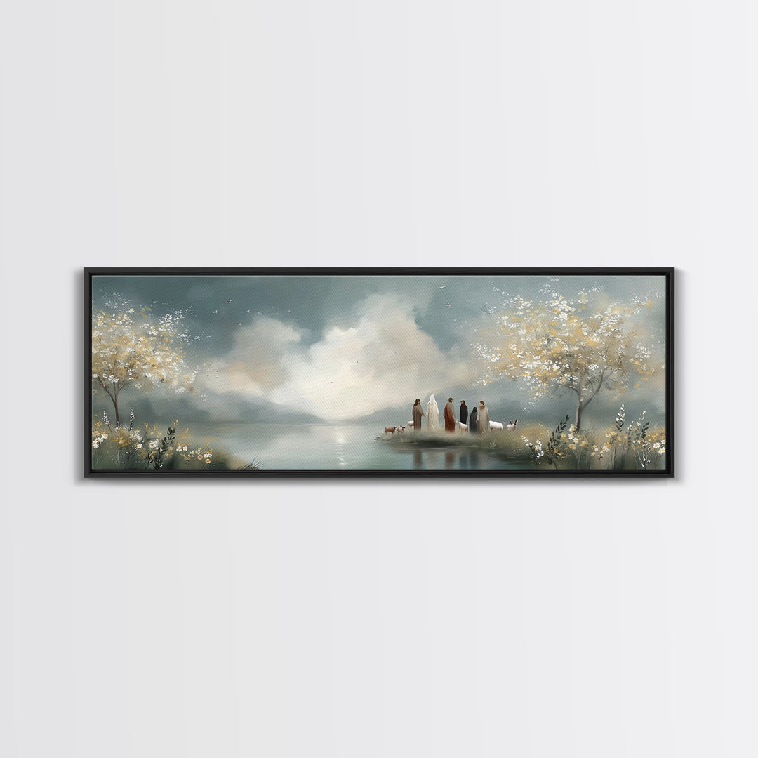 Springtime Shepherd Light – Framed Canvas Print – Christian Art Canvas – Panoramic Frame – Christian Wall Art – Jesus Painting – Christian
