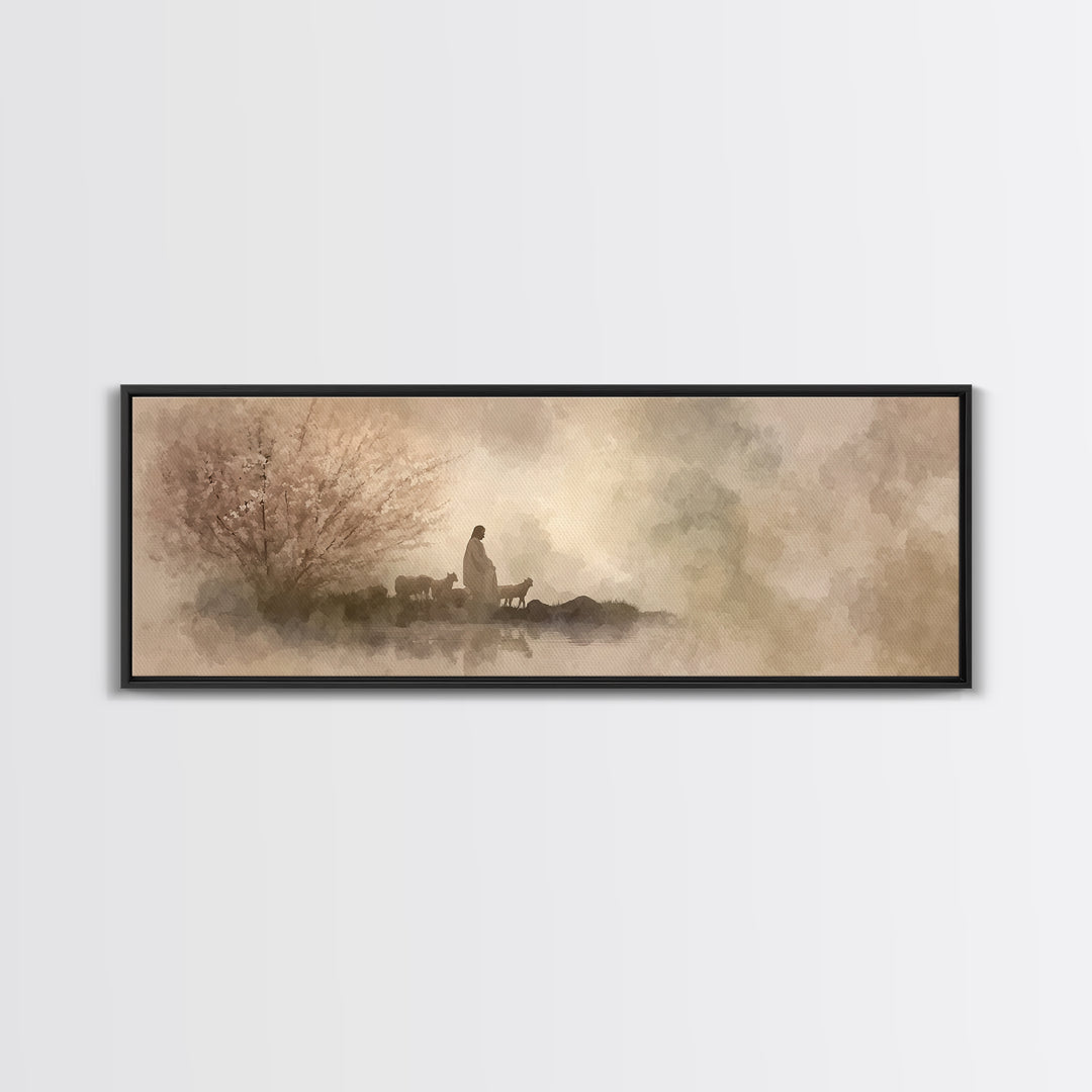Heaven’s Gentle Gathering | Framed Canvas Print | Panoramic Art | Christian Art Canvas | Jesus Painting | Christian Wall Art | Christian De