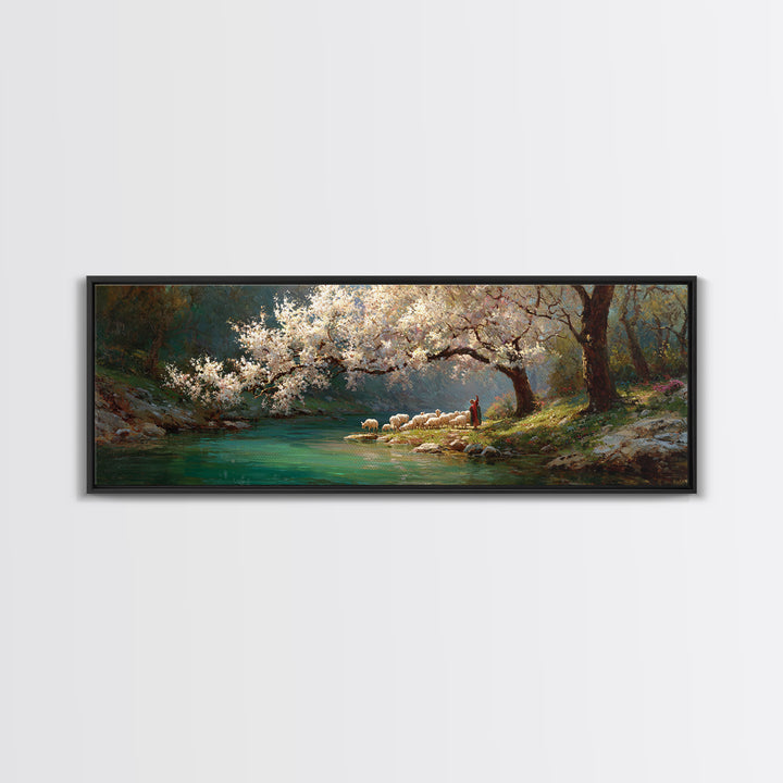 Under Blossoming Mercy – Framed Canvas Print – Christian Art Canvas – Panoramic Painting – Christian Wall Art – Jesus Painting – Christian