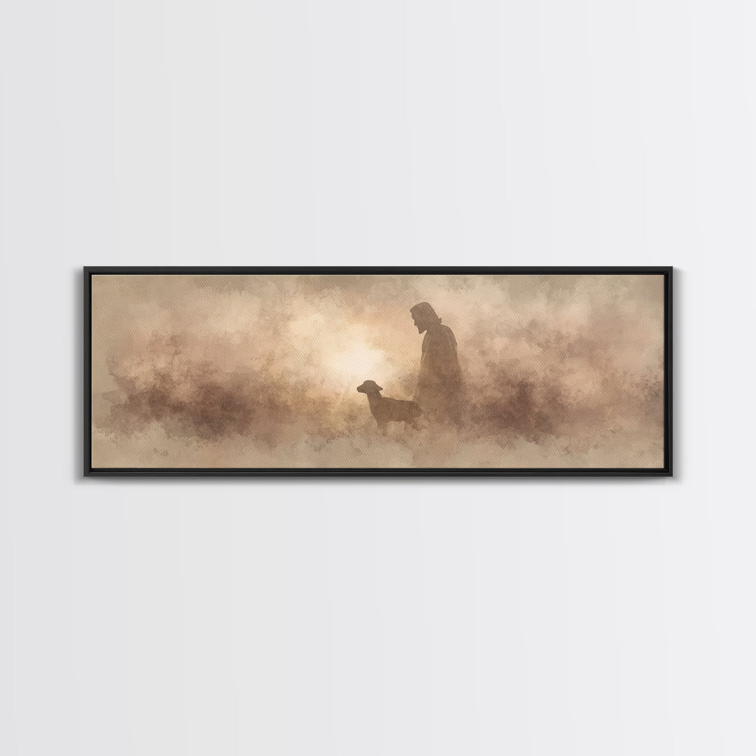Lamb Of Morning Light, Framed Canvas Print, Christian Art Canvas, Panoramic Art, Jesus Painting, Christian Wall Art, Christian Gift