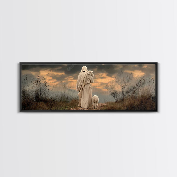 Shepherds Of Dawn – Framed Canvas Print – Christian Wall Art – Jesus Painting – Panoramic Art – Christian Art Canvas – Christian Christmas