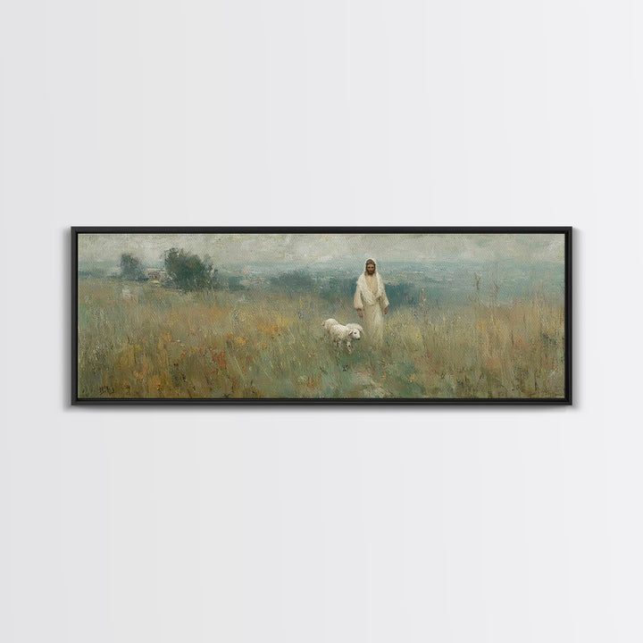 Fields Of Mercy | Framed Canvas Print | Christian Art Canvas | Jesus Wall Art | Panoramic Painting | Christian Christmas Art | Modern Chris