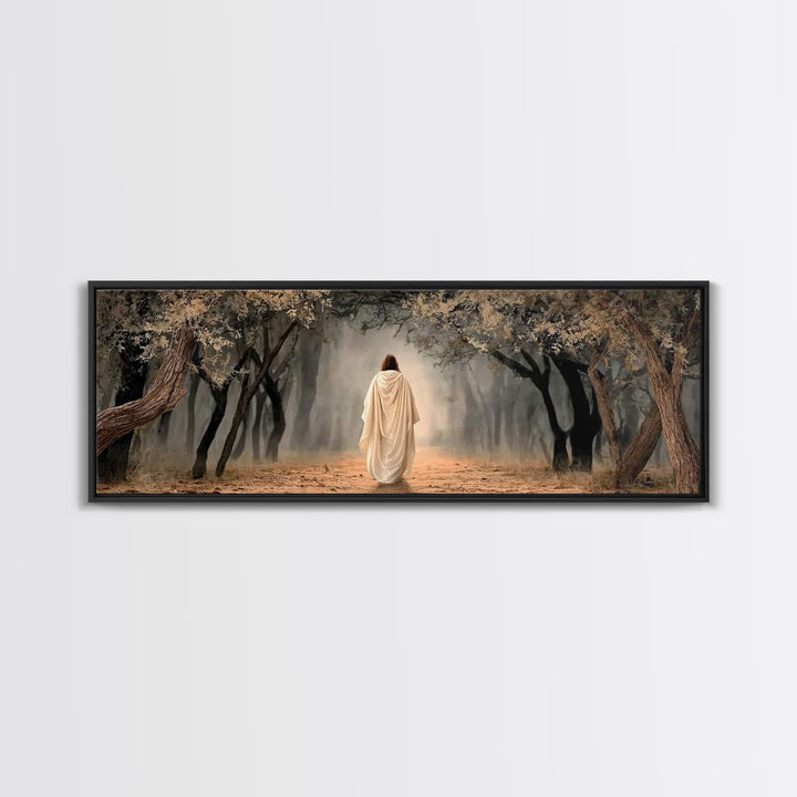 Sacred Woodland Path | Framed Canvas Print | Christian Art Canvas | Jesus Painting | Panoramic Wall Art | Christian Art Work | Christian Ch