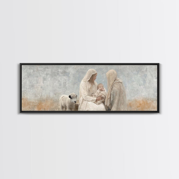 Winter Nativity | Framed Canvas Print | Christian Christmas Art | Christian Wall Art | Panoramic Painting | Christian Decor | Christian Gif