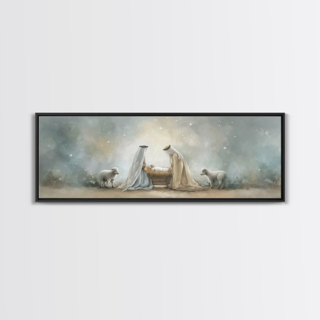 Humble Light – Framed Canvas Print – Christian Wall Art – Christmas Art – Panoramic Painting – Christian Decor – Christmas Canvas Wall Art