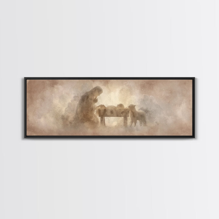 Sacred Stillness, Framed Canvas Print, Christian Art Canvas, Christian Wall Art, Panoramic Art, Jesus Painting, Christian Christmas Decor