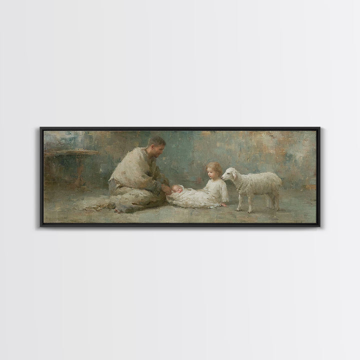 Shepherd’s Welcome – Framed Canvas Print – Christian Wall Art – Christmas Art – Panoramic Print – Christian Art Canvas – Christian Gift Ide