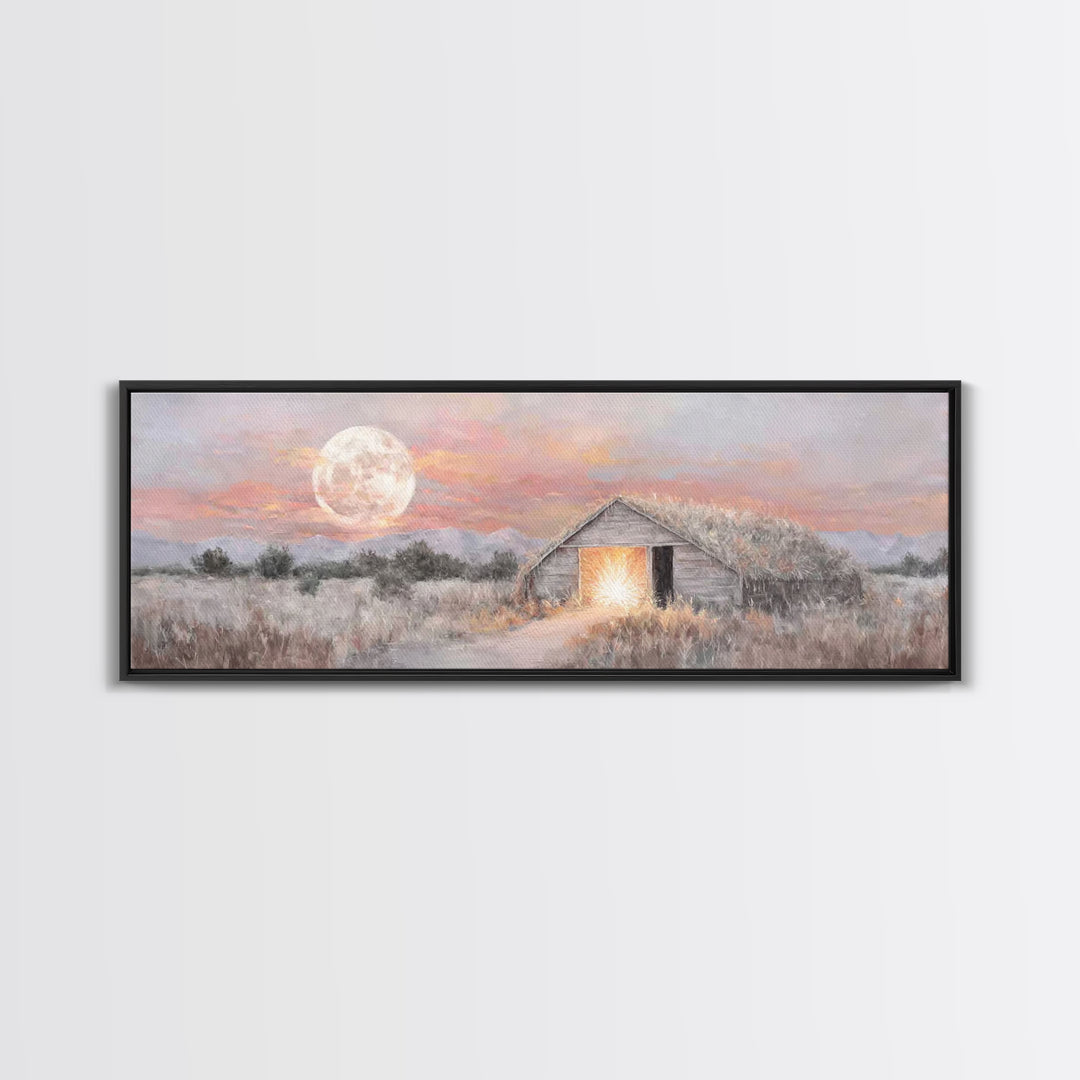 Moonrise Hope, Framed Canvas Print, Panoramic Painting, Christmas Wall Art, Christian Art Canvas, Christian Christmas Art, Christian Gift I