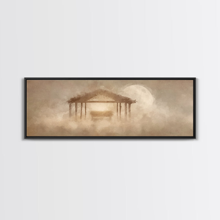 Holy Stable Dream – Framed Canvas Print – Panoramic Frame – Christmas Wall Art – Christian Art Canvas – Christian Christmas Art – Christmas