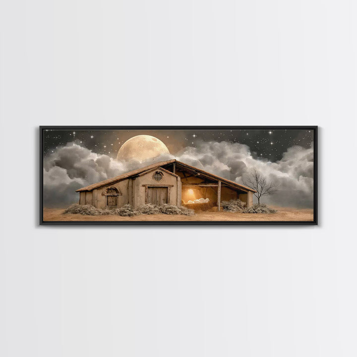 Starry Night Shelter, Framed Canvas Print, Panoramic Wall Art, Christian Christmas Art, Christmas Art Prints, Christian Wall Art, Christian