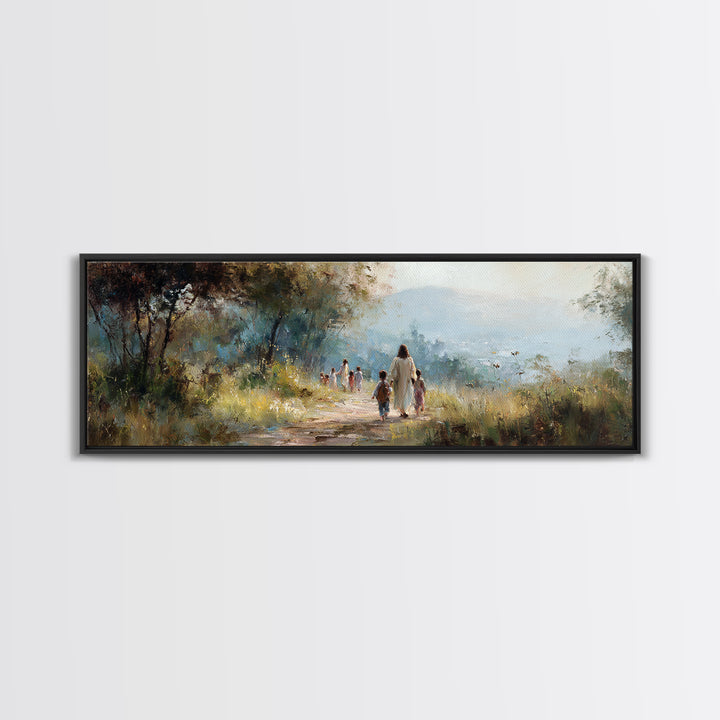 Garden Walk Hope | Framed Canvas Print | Panoramic Art | Christian Wall Art | Jesus Art Print | Christian Decor | Christian Gift Ideas
