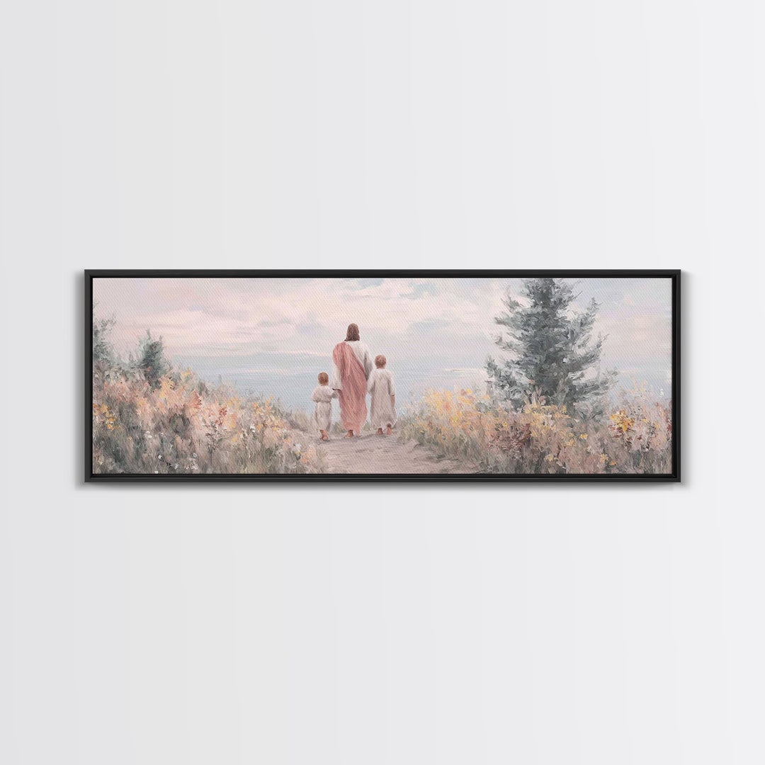 Hillside With Shepherd – Framed Canvas Print – Panoramic Print – Christian Wall Art – Jesus Painting – Christian Art Canvas – Christian Gif