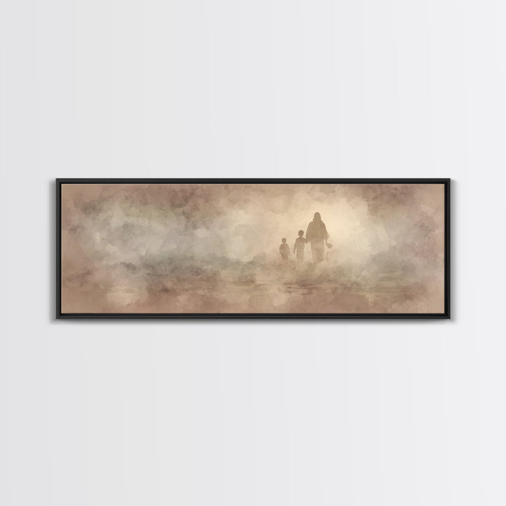 Path Of Light, Framed Canvas Print, Christian Wall Art, Jesus Painting, Panoramic Art, Christian Art Canvas, Christmas Wall Art