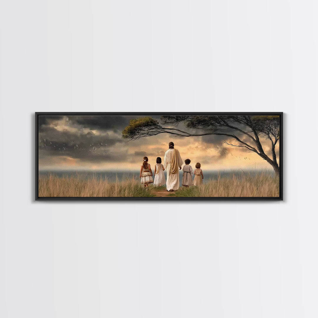 Evening Promise, Framed Canvas Print, Christian Art Canvas, Panoramic Wall Art, Christian Painting, Christmas Wall Art, Jesus Canvas Art