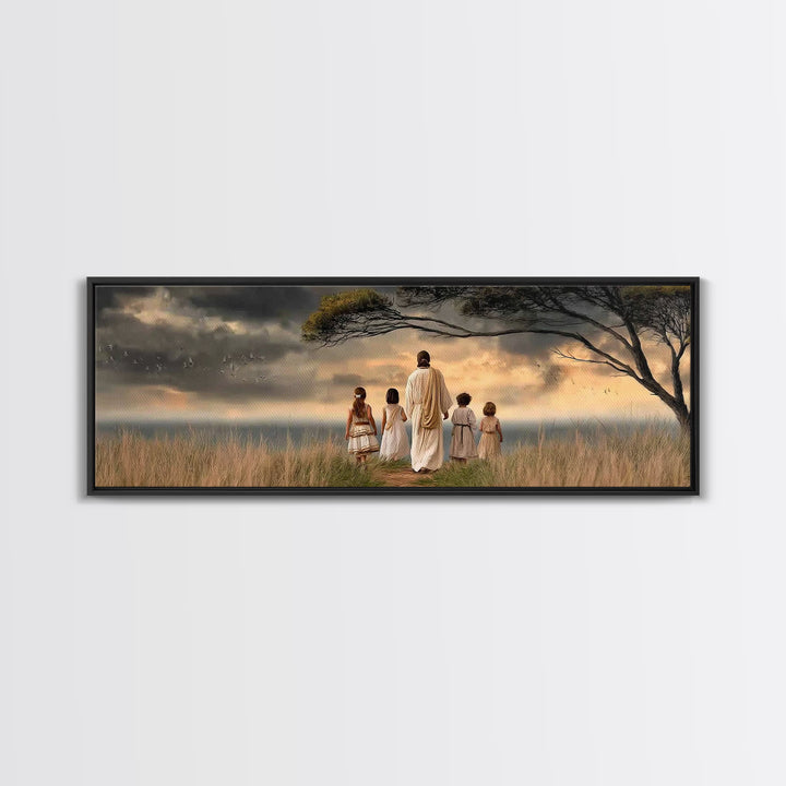 Evening Promise, Framed Canvas Print, Christian Art Canvas, Panoramic Wall Art, Christian Painting, Christmas Wall Art, Jesus Canvas Art