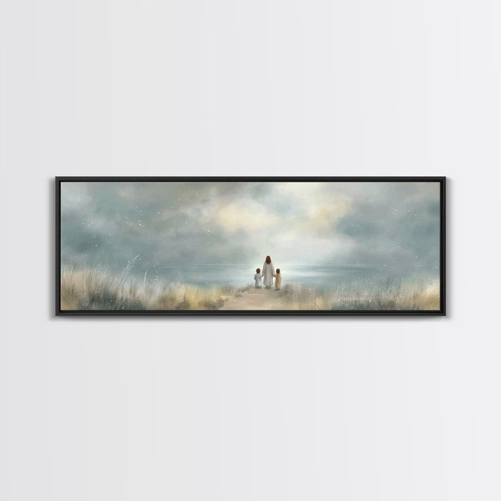 Quiet Flock | Framed Canvas Print | Christian Art Canvas | Panoramic Painting | Christian Wall Art | Christmas Art | Modern Christian Art