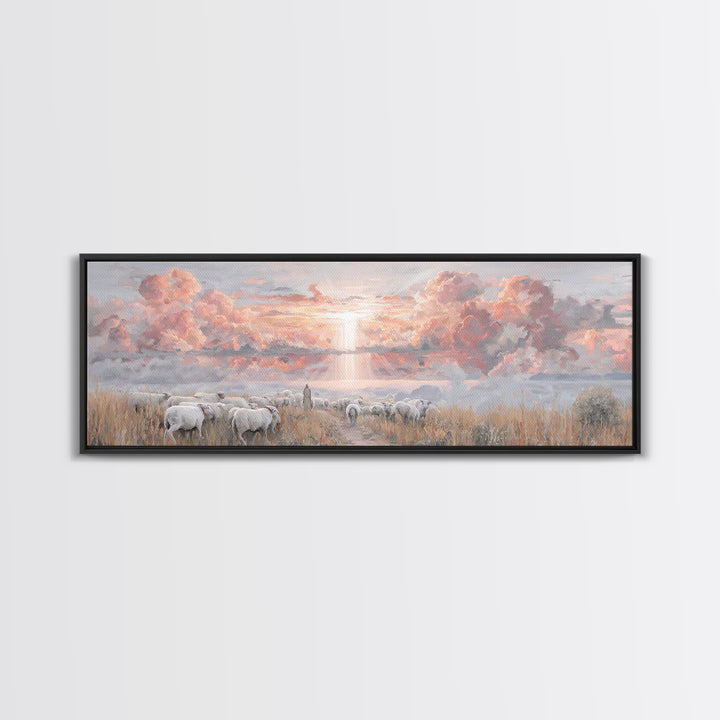 Stormlit Journey, Framed Canvas Print, Christian Wall Art, Panoramic Frame, Christian Art Canvas, Jesus Painting, Christian Christmas Decor