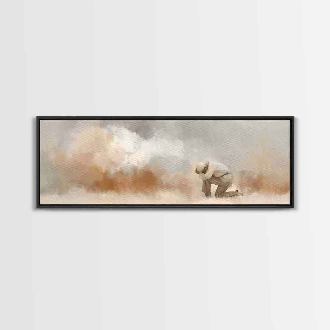 Desert Supplication | Framed Canvas Print | Panoramic Painting | Christian Wall Art | Christian Art Canvas | Jesus Painting | Christmas Art