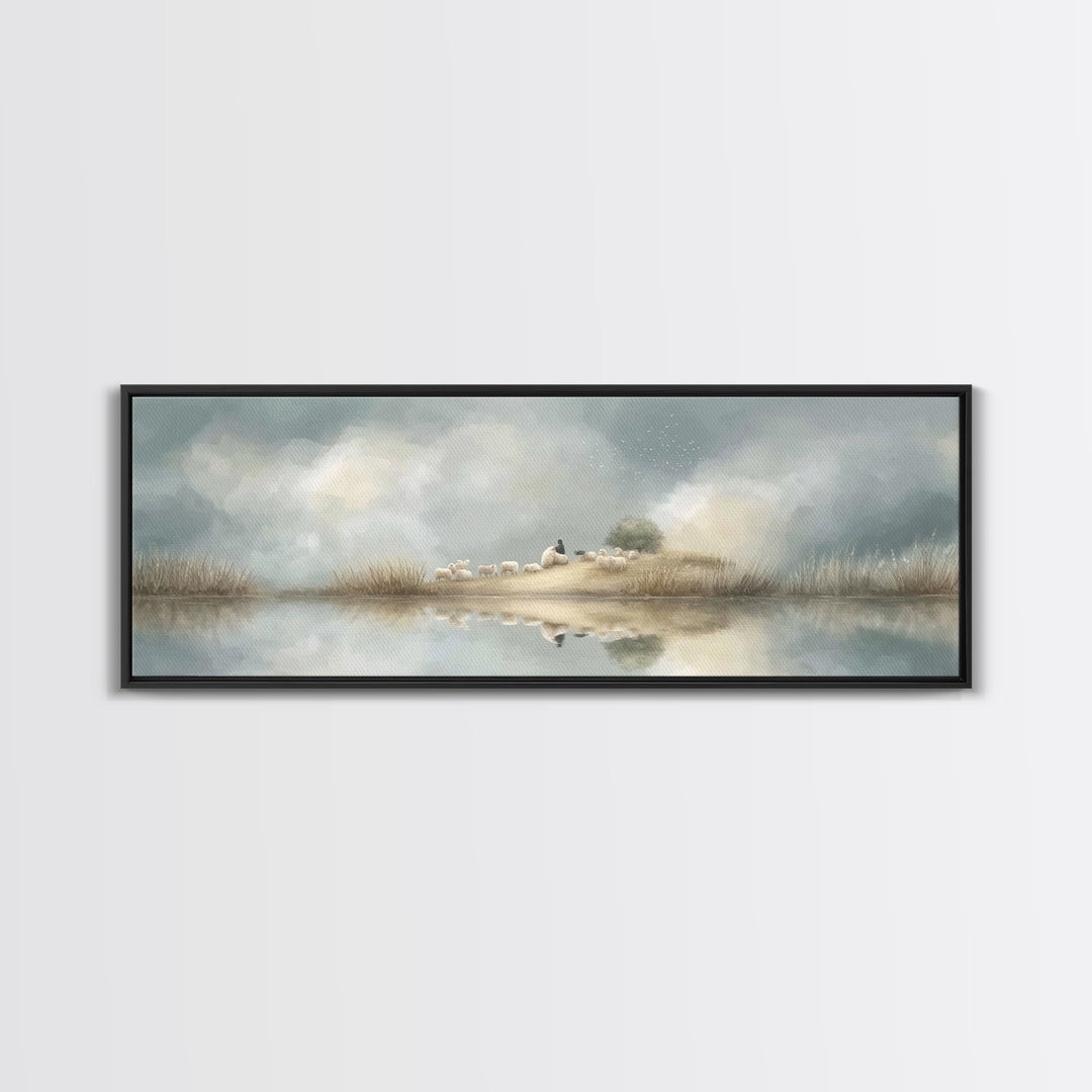 Hillside Morning Peace | Framed Canvas Print | Panoramic Painting | Christian Wall Art | Jesus Art Print | Modern Christian Art | Christmas
