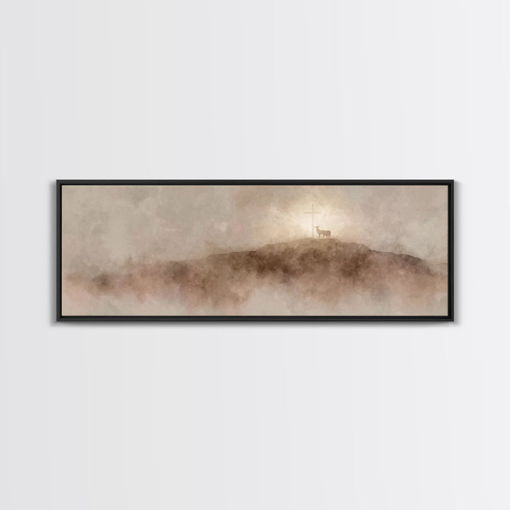 Lamb Of Dawn, Framed Canvas Print, Panoramic Wall Art, Christian Art Print, Christmas Art Work, Christian Wall Art, Modern Christian Art
