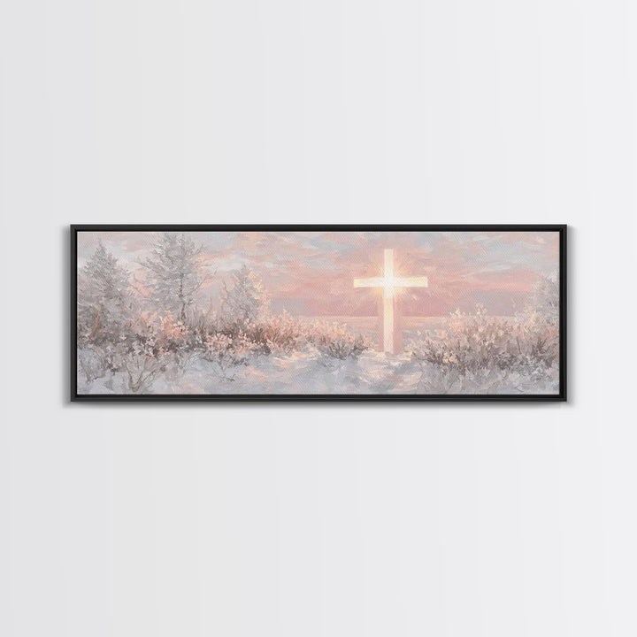 Grace In Winter | Framed Canvas Print | Christian Christmas Art | Panoramic Frame | Christian Art Work | Jesus Painting | Christian Wall Ar