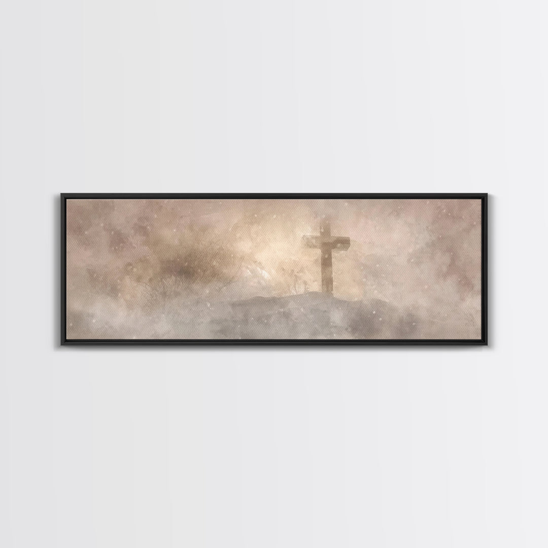 Snowfield Mercy, Framed Canvas Print, Christian Art Canvas, Panoramic Art, Christmas Art Prints, Christian Decoration, Moody Christian Art