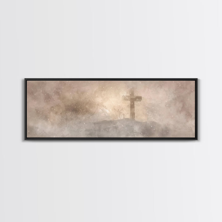 Snowfield Mercy, Framed Canvas Print, Christian Art Canvas, Panoramic Art, Christmas Art Prints, Christian Decoration, Moody Christian Art