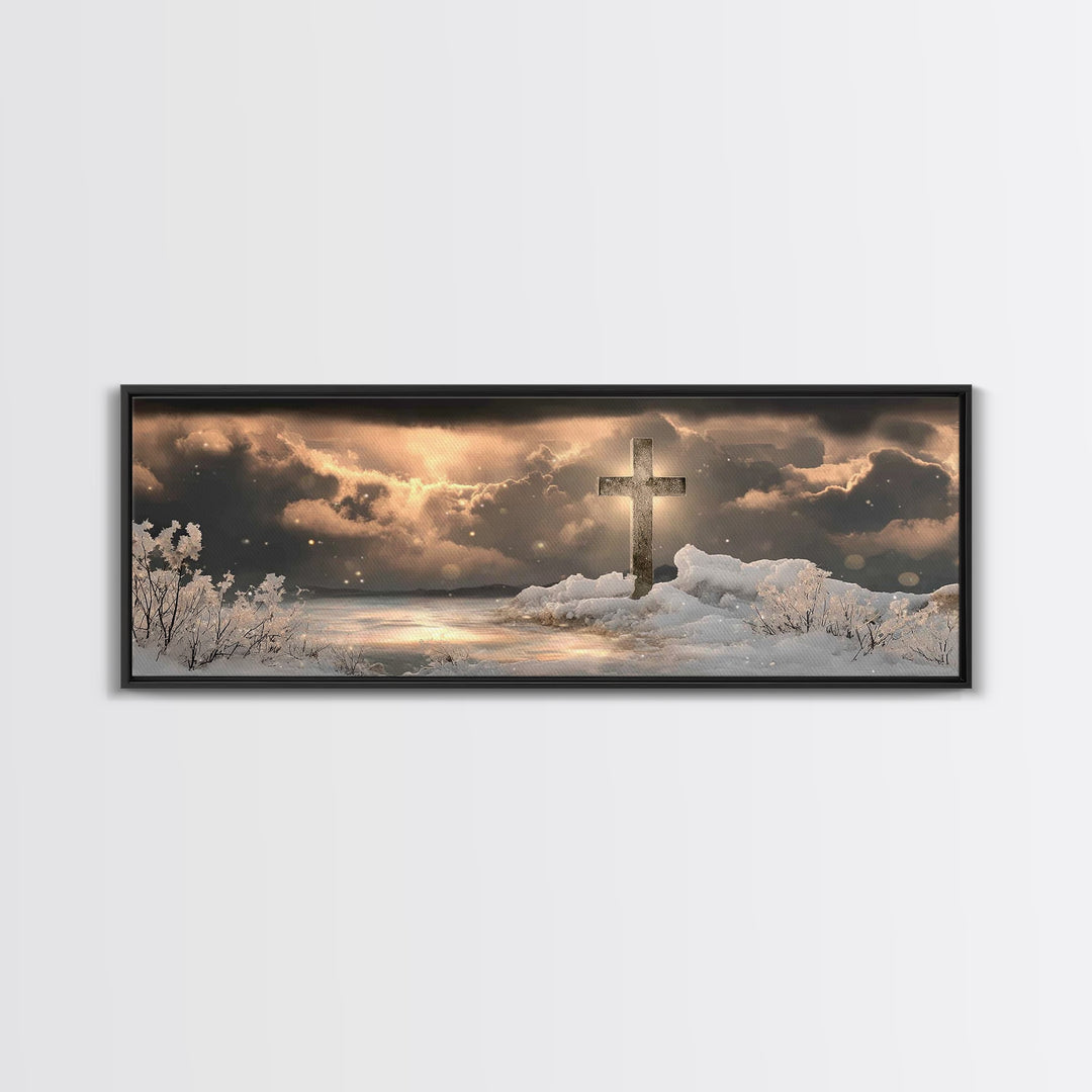 Holy Winter Glow – Framed Canvas Print – Christian Wall Art – Panoramic Painting – Christian Art Gift – Christmas Canvas Wall Art – Jesus A