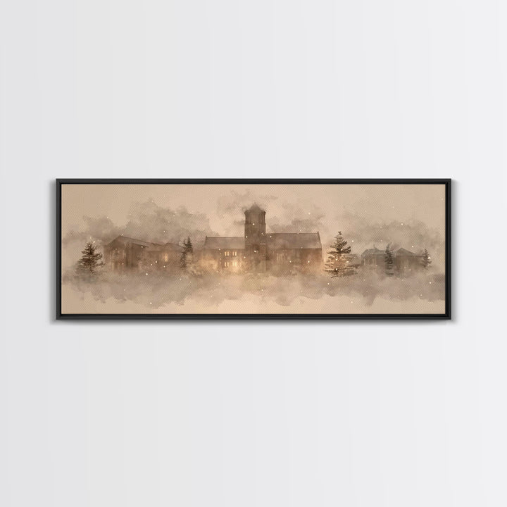 Cathedral In Quiet | Framed Canvas Print | Christian Wall Art | Extra Wide Art | Christian Art Painting | Christmas Art | Christian Home De