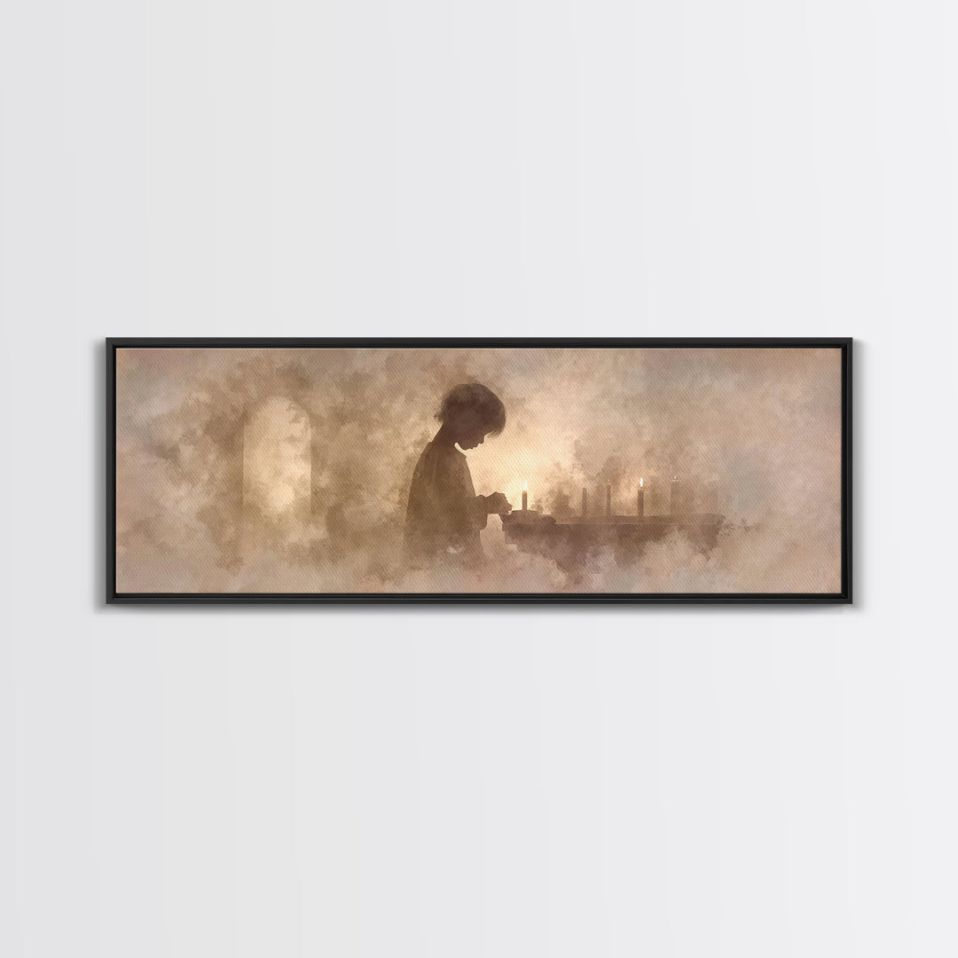 Little Prayer Light – Framed Canvas Print – Christian Wall Art – Panoramic Art – Christian Art Canvas – Christmas Art – Christian Decoratio