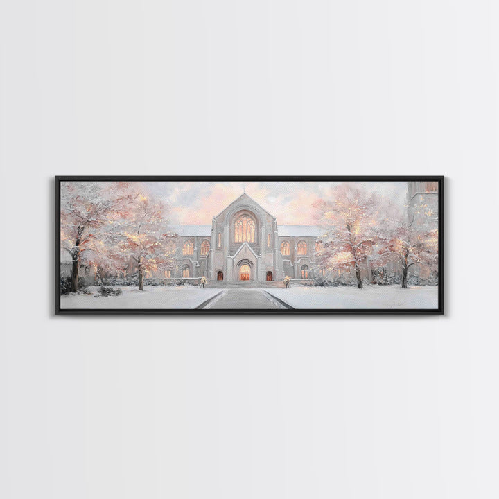 Evening Cathedral Light, Framed Canvas Print, Christian Wall Art, Panoramic Art, Christian Painting, Christmas Art, Framed Christian Art