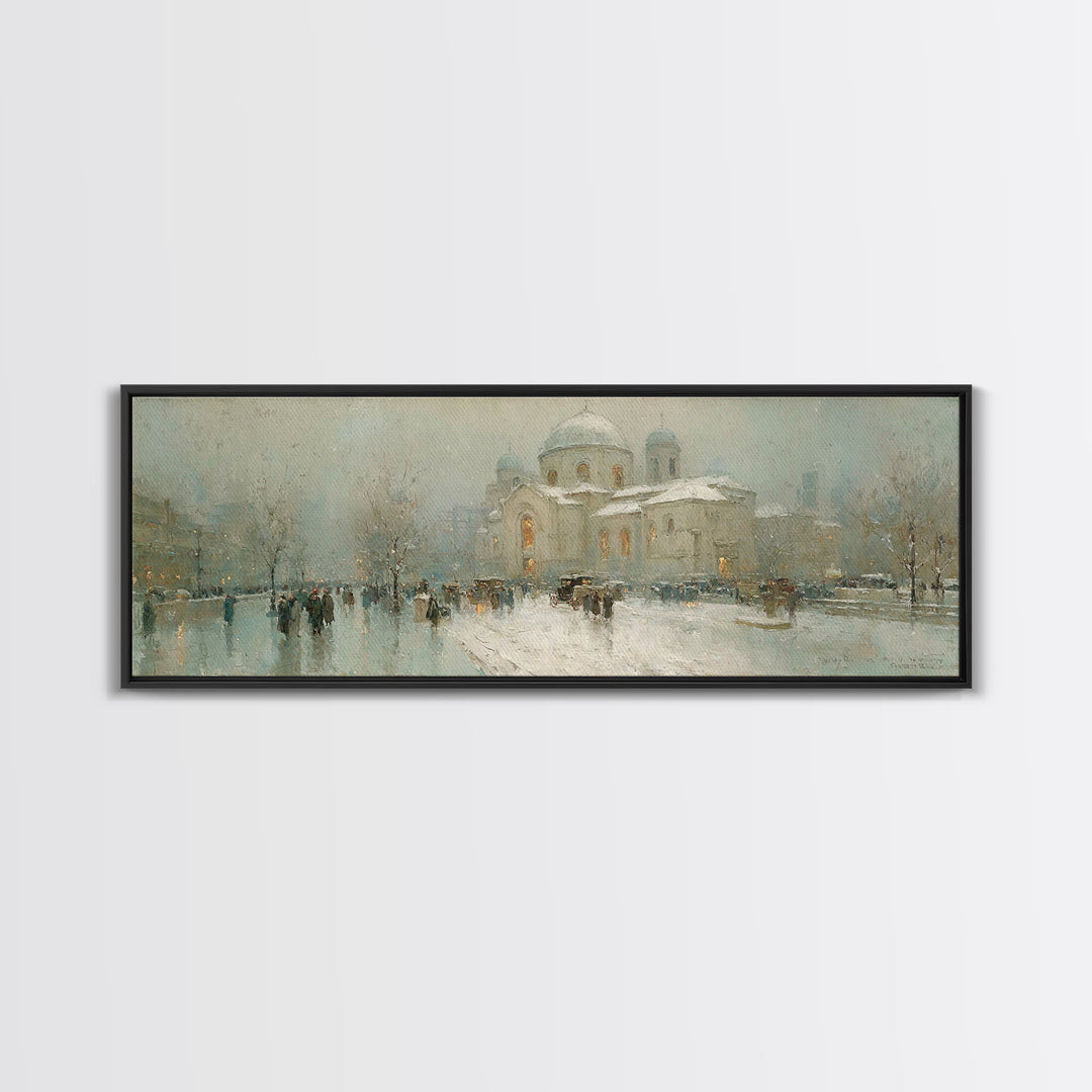 Snowy City Faith, Framed Canvas Print, Christian Art Work, Panoramic Wall Art, Christmas Art Prints, Christian Decor For Home, Modern Chris