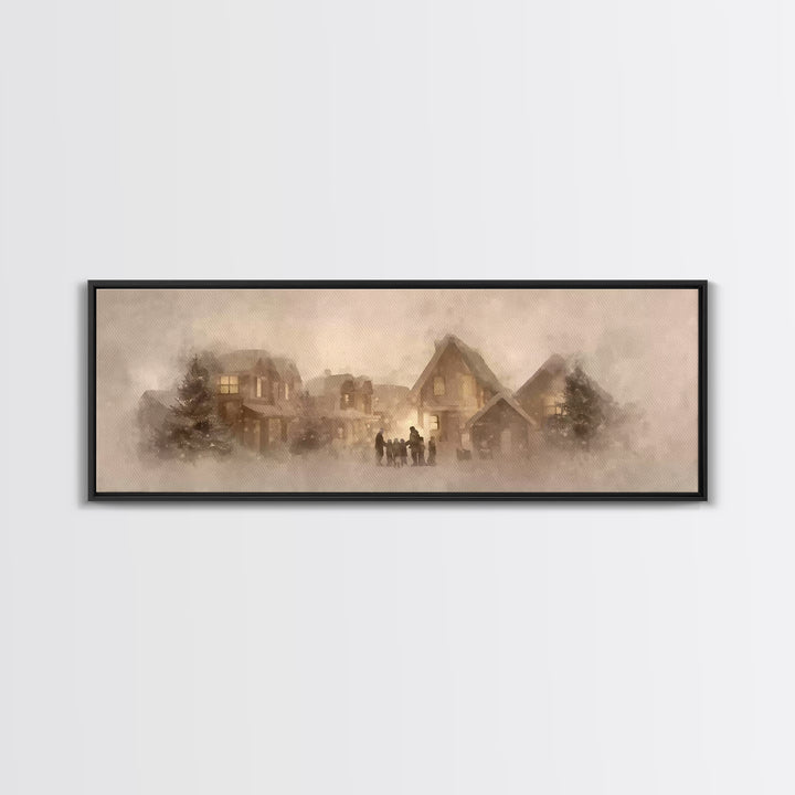 Village Of Blessings | Framed Canvas Print | Christian Art Print | Panoramic Art | Christmas Art Work | Christian Christmas Decor | Christi