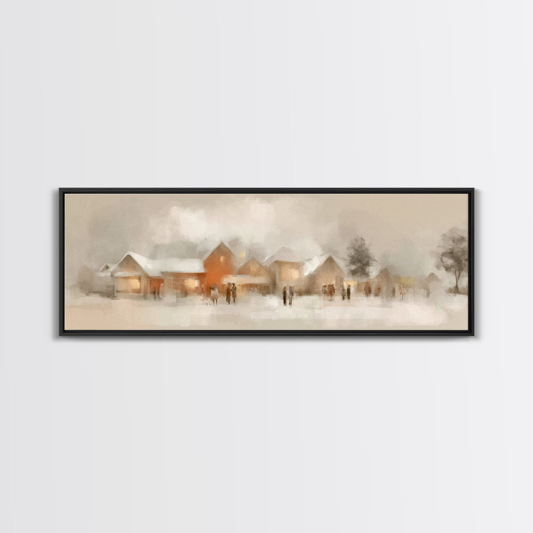 Hearthside Gathering – Framed Canvas Print – Christian Wall Art – Panoramic Painting – Christmas Art – Christian Art Canvas – Christian Gif