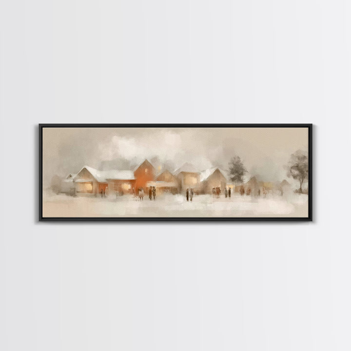 Hearthside Gathering – Framed Canvas Print – Christian Wall Art – Panoramic Painting – Christmas Art – Christian Art Canvas – Christian Gif